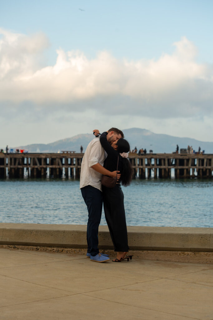 Sweet couple in San Francisco California during an engagement session. 