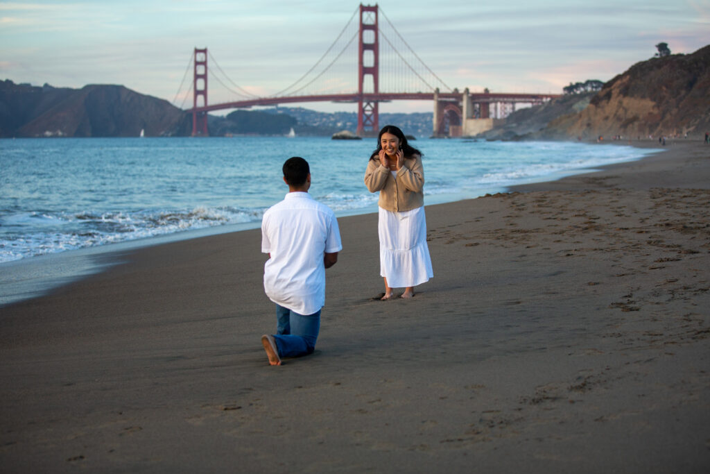 Surprise proposal at Baker Beach in San Francisco California