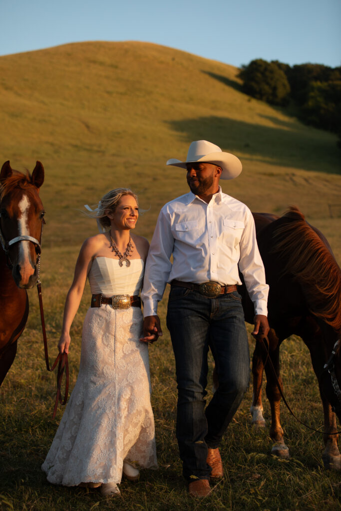 California engagement photo session on a ranch with horses.
