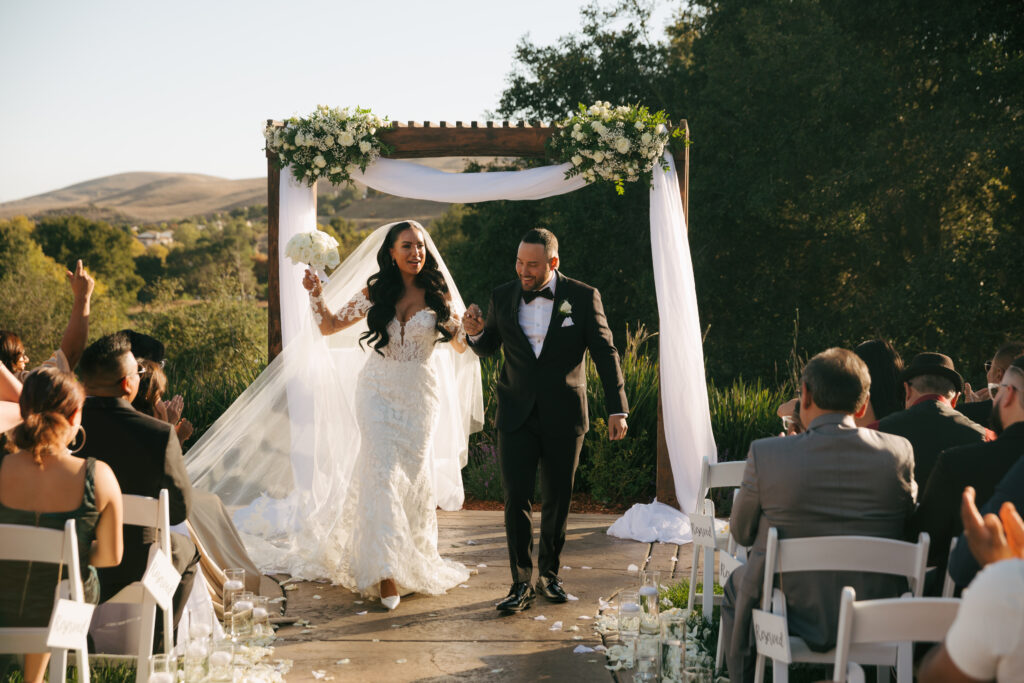 Bride and groom celebrating