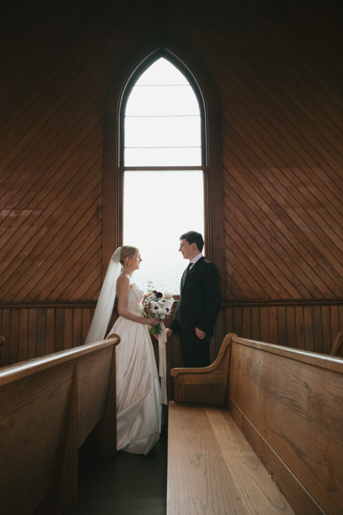 Bride and groom at old St. Hilary's Chapel, Tiburon. 
