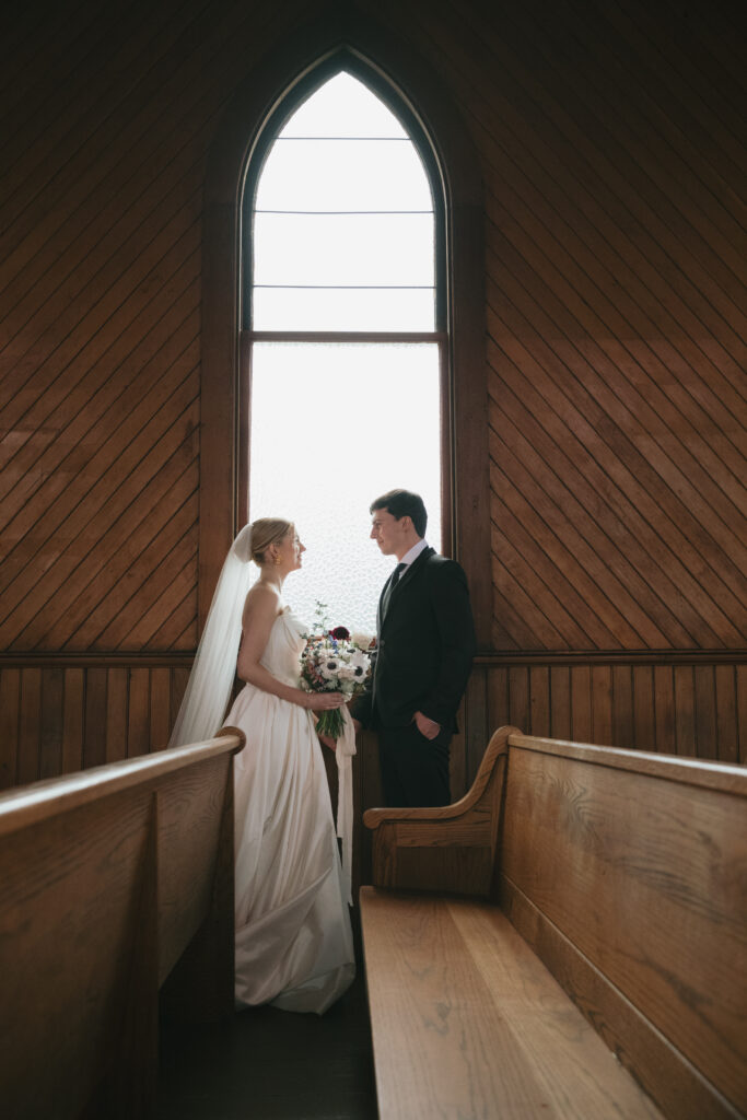 Bride and groom at old St. Hilary's Chapel, Tiburon. 