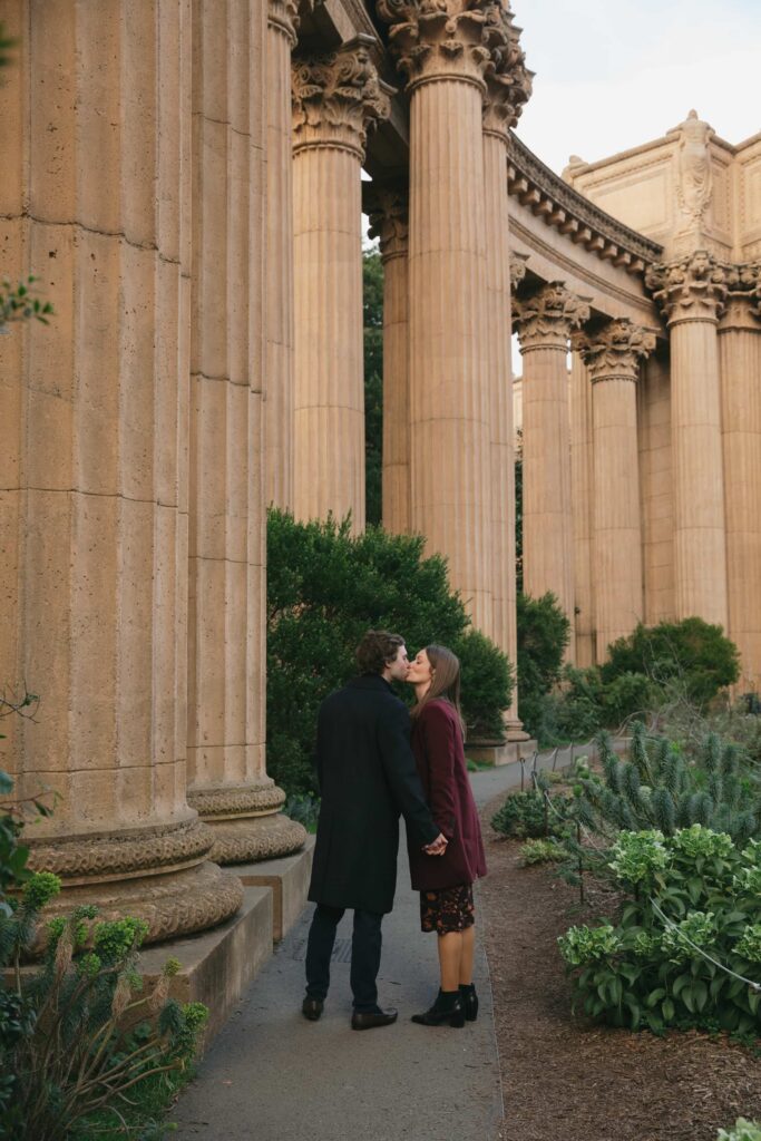 Engagement portraits at Palace of Fine Arts columns, Bay Area engagement photographer