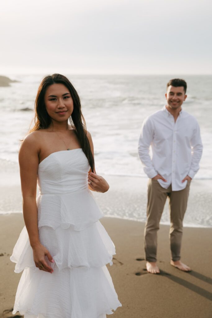 Couple portrait on Rodeo Beach Marin Headlands, Bay Area engagement photographer Rose Freedman4