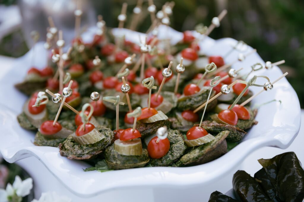 Caprese canapés appetizers at Los Gatos engagement party, Rose Freedman Photography