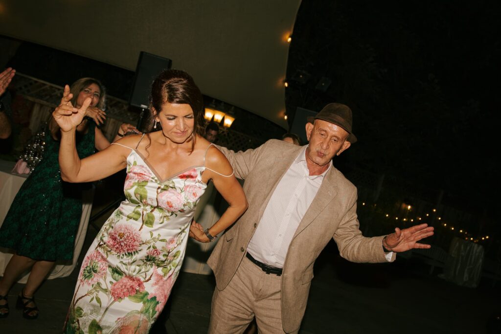 Guests dancing at Los Gatos private estate engagement party, Bay Area engagement party photographer Rose Freedman