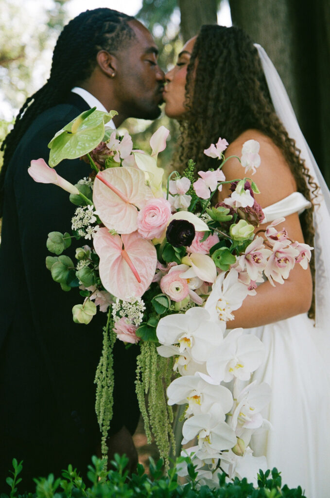 Bride and groom kiss on 35mm film at Park Winters wedding, Park Winters wedding photographer Rose Freedman