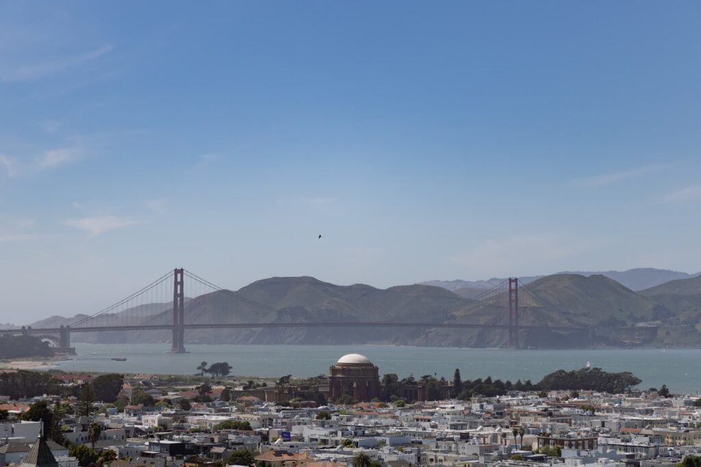 San Francisco cityscape with Golden Gate Bridge and Palace of Fine Arts, San Francisco wedding photographer Rose Freedman