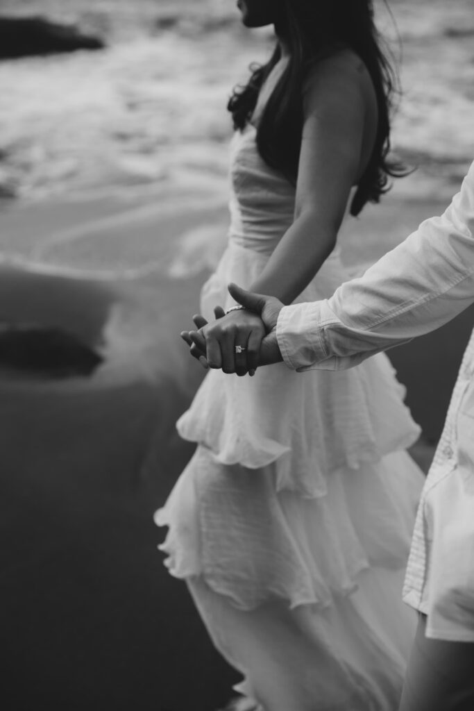 Engagement ring detail shot on beach, Bay Area engagement photographer