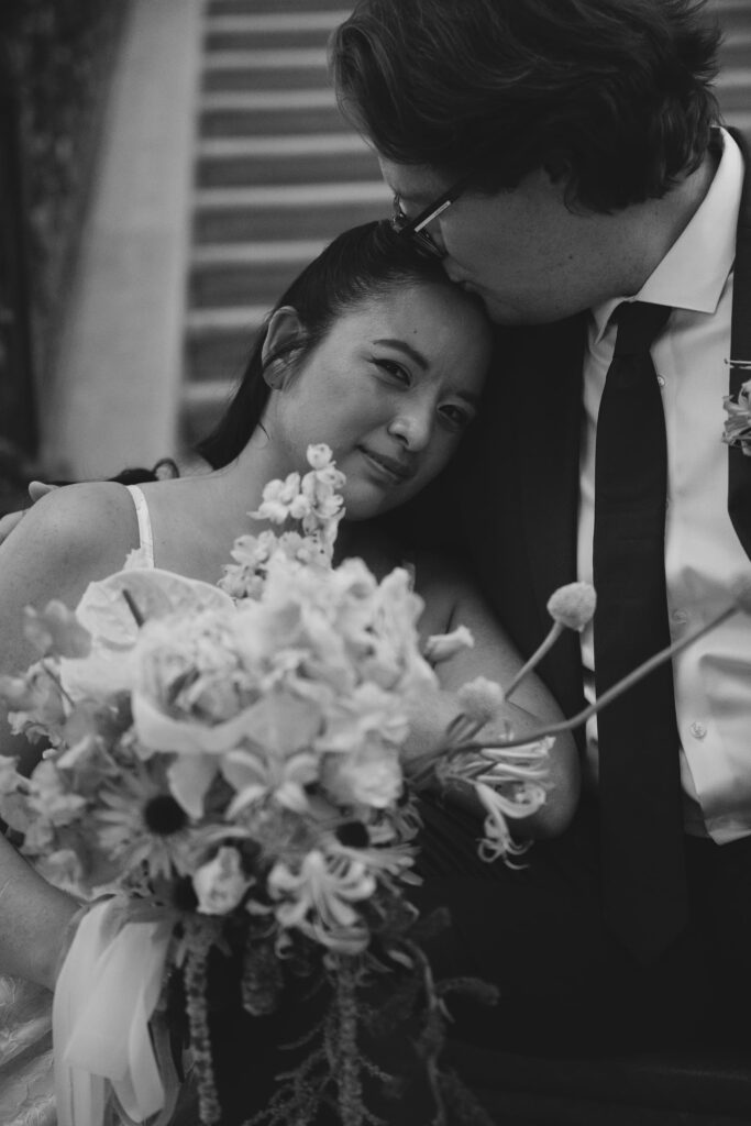 Intimate portrait bride and groom San Francisco City Hall elopement, Rose Freedman Photography