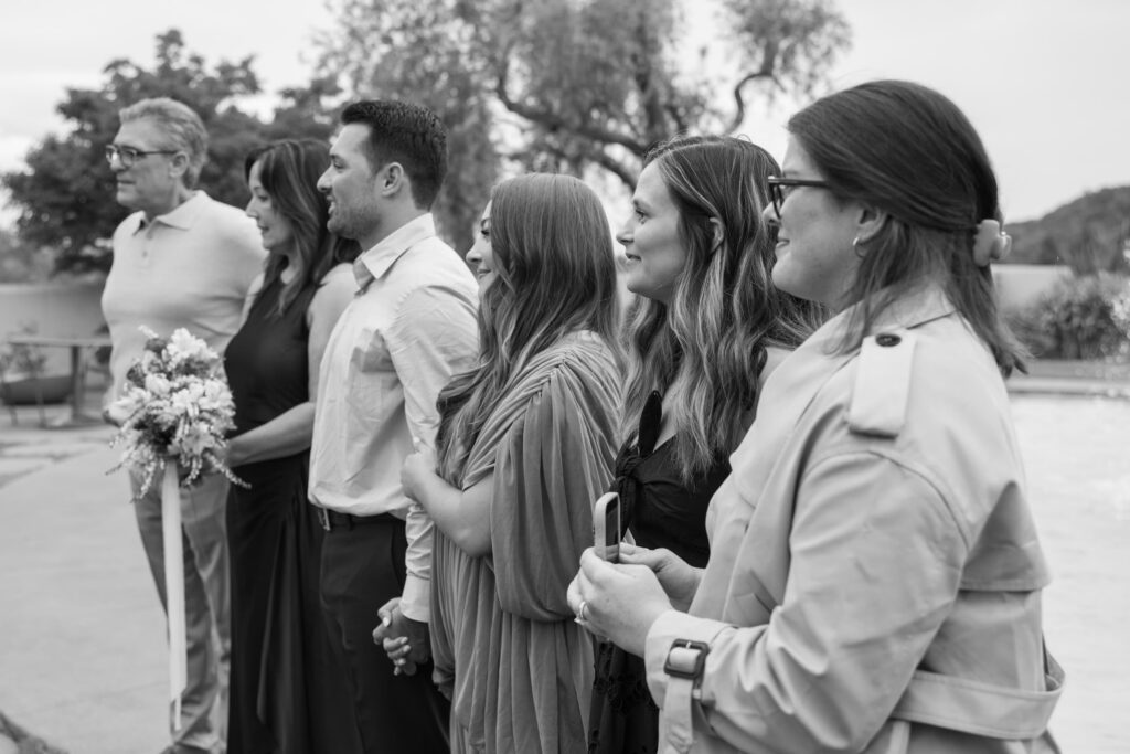 Family guests watching intimate elopement ceremony Marin Civic Center, Rose Freedman Photography